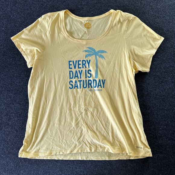 Life Is Good Tops - Life is Good Every Day Is Saturday Yellow Crusher Tee XXL Womens Graphic T-Shirt